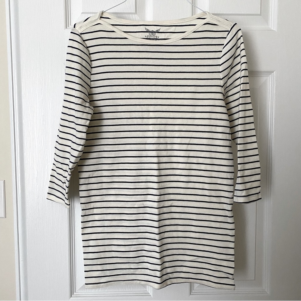 Faded Glory 3/4 Sleeve Striped Boatneck Shirt - Size Medium